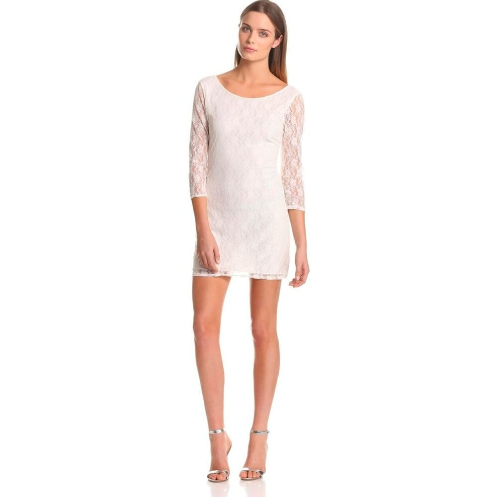 Hollister Cream Lace Long Sleeve Scoop Neck Dress